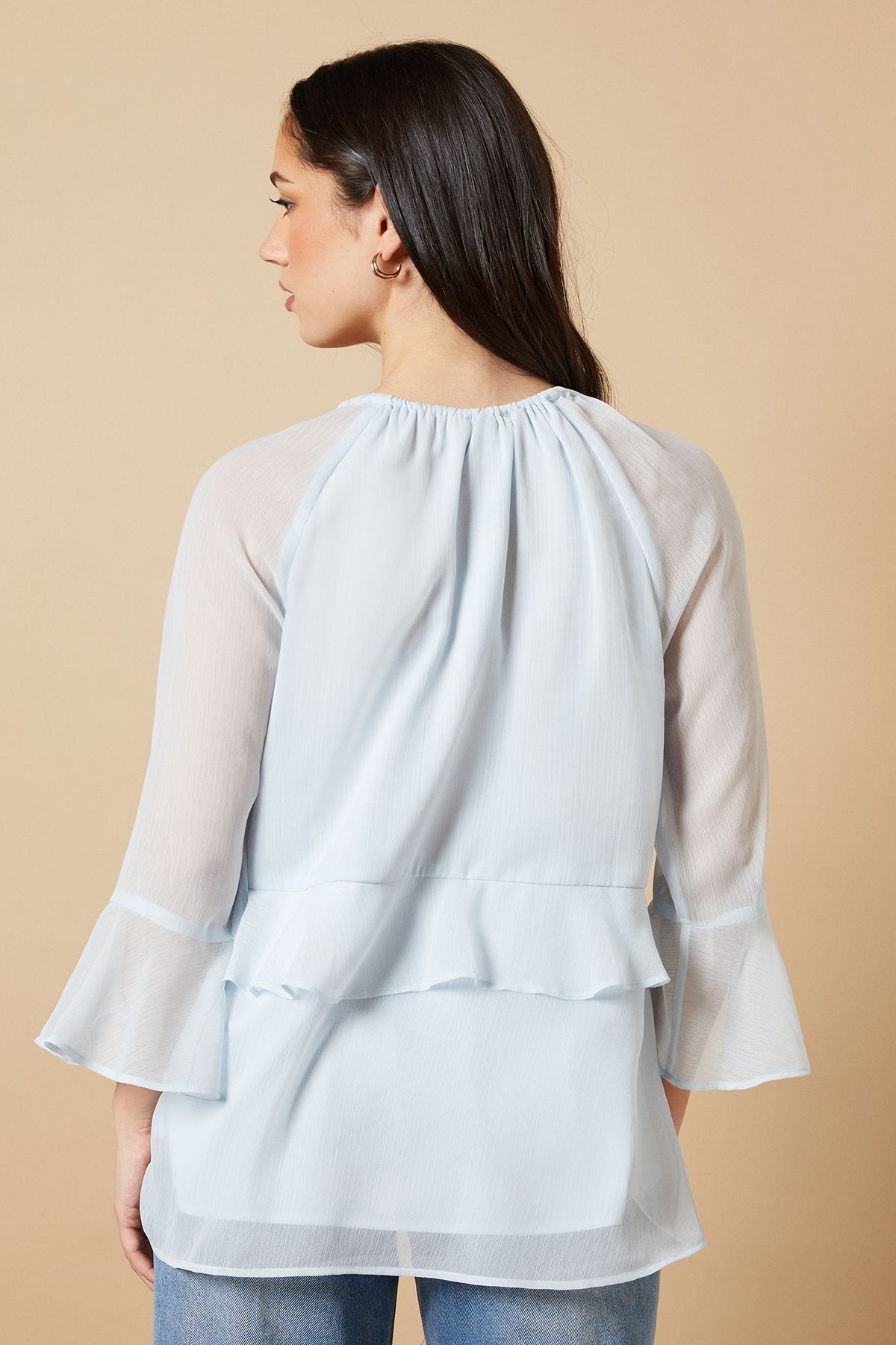 Oasis Boho Ruffle Flute Sleeve Blouse Pale Blue image 3