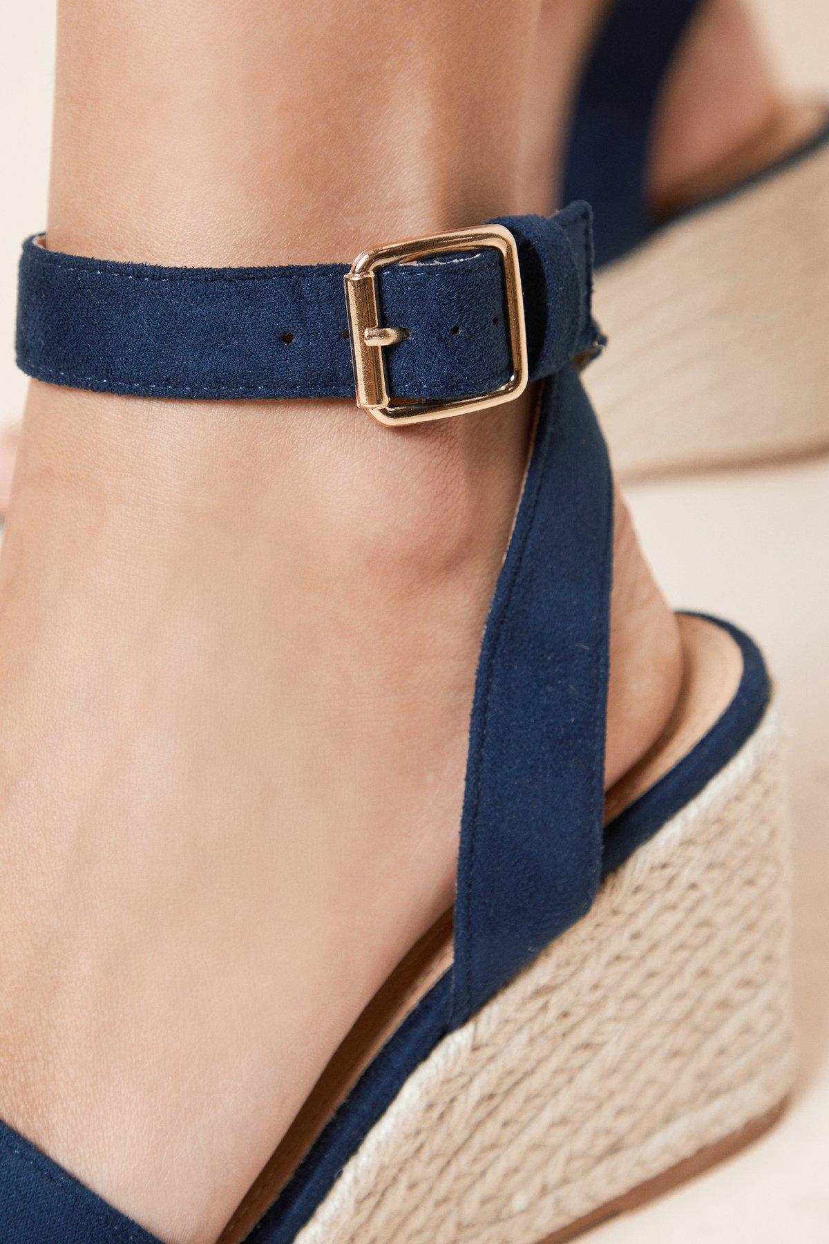 Dorothy Perkins Wide Fit Rebekah Peep Toe Espadrille Wedge Sandals Navy image 4