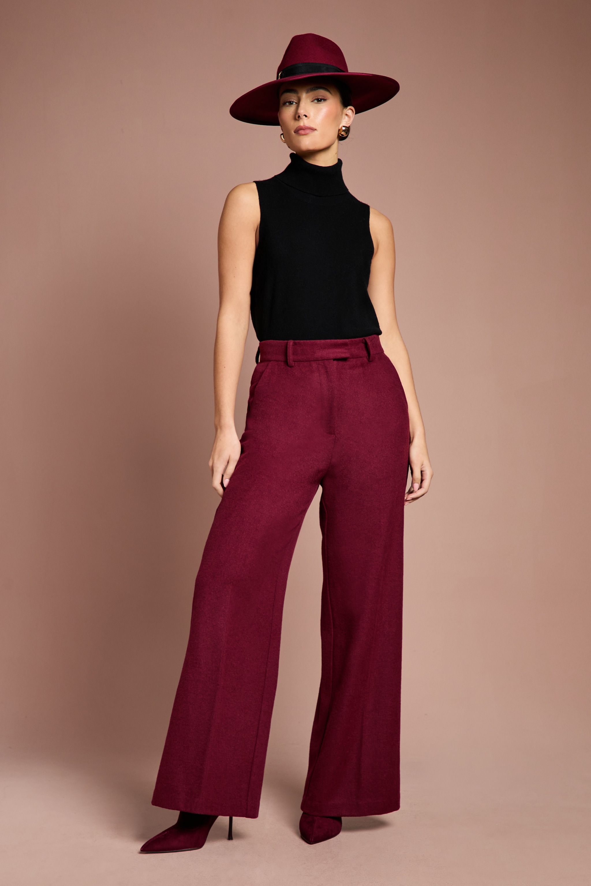 Coast Lisa Tan Wool Blend Trouser Burgundy image 4