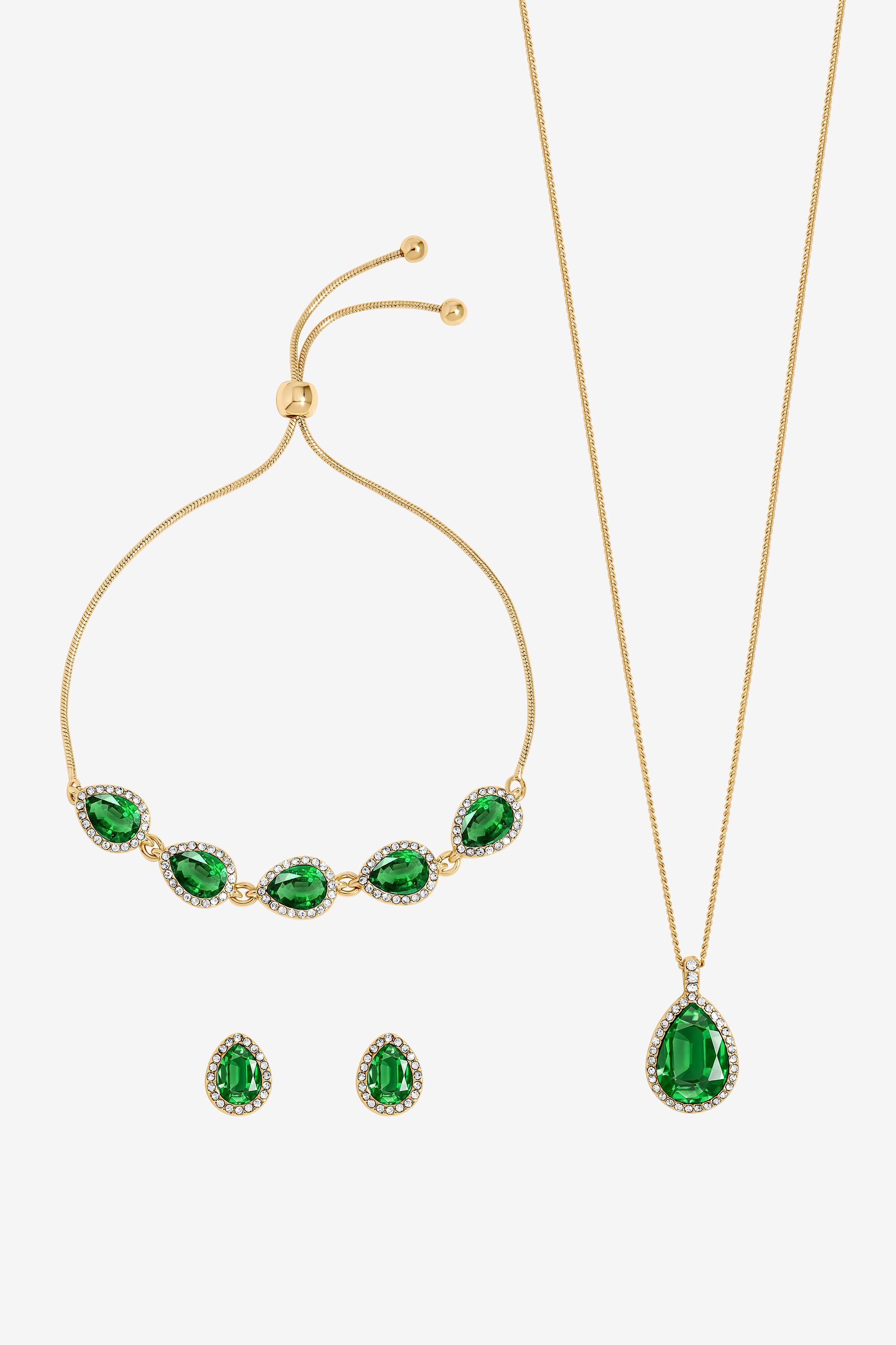 Jon Richard Gold Plated and Emerald Pear Drop Trio Set - Gift Box image 2