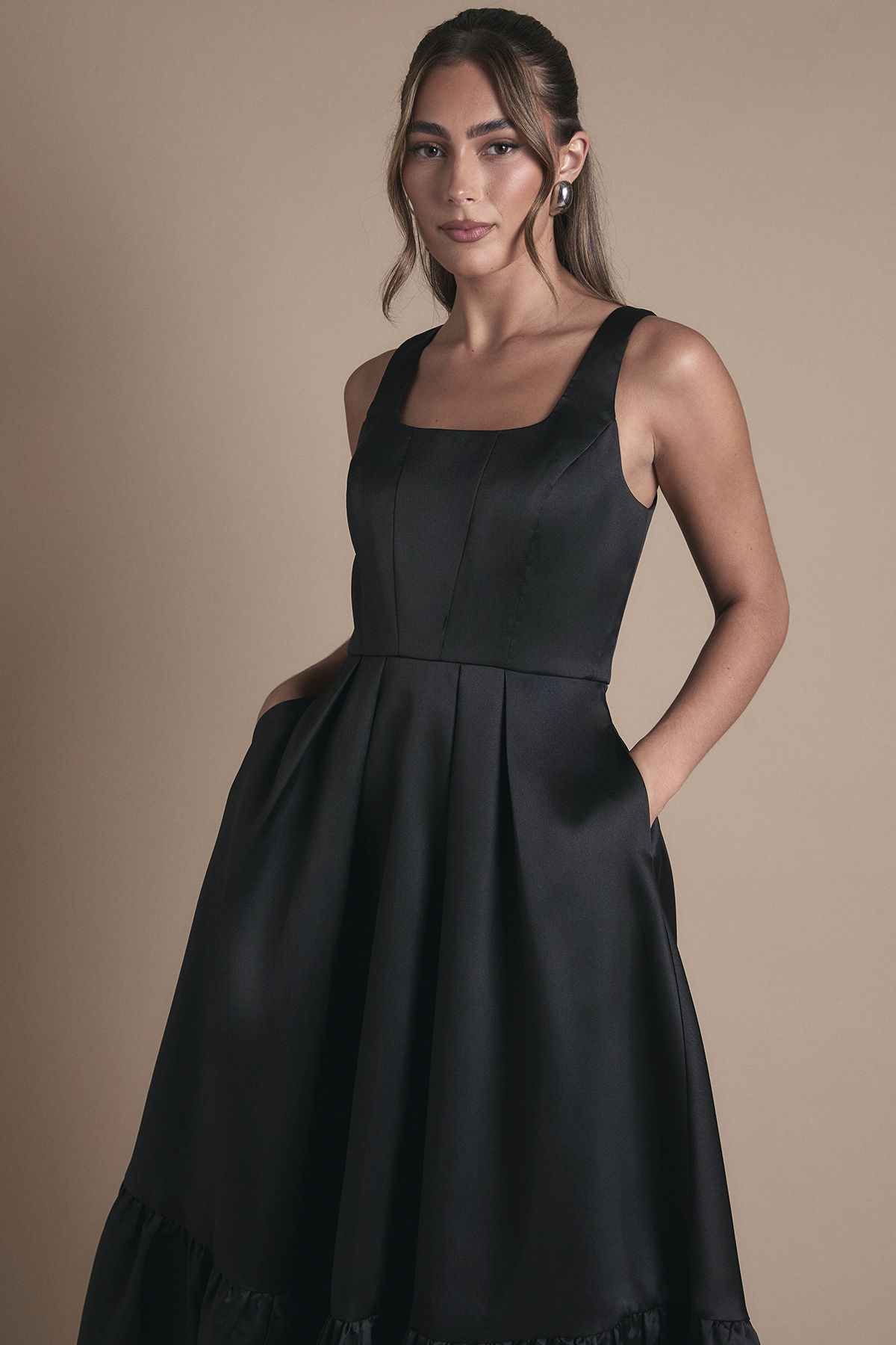Coast Twill Strapless Full Skirted Bridesmaid Dress Black image 2