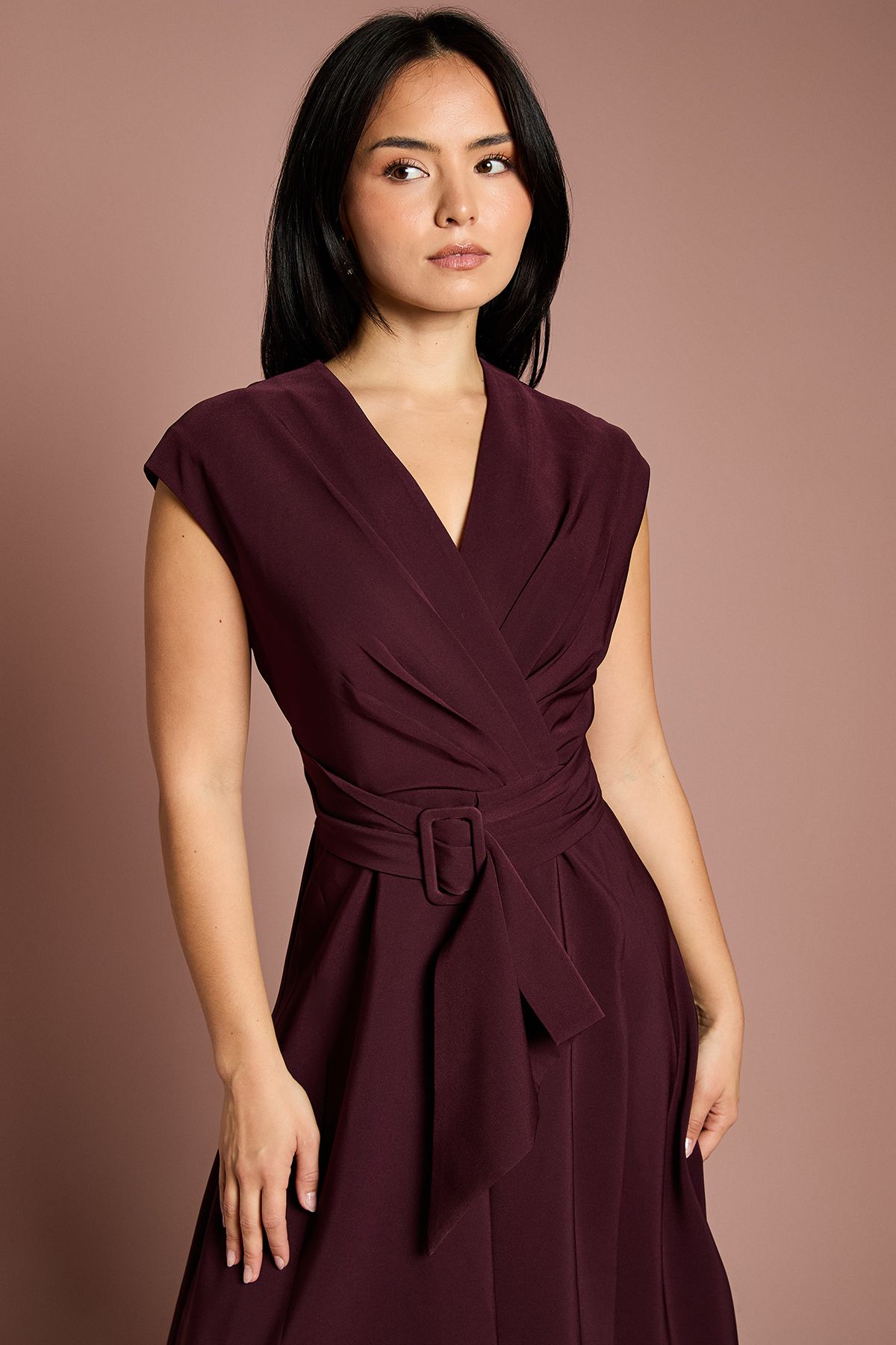 Coast Petite Belted Crepe Dress Chocolate image 4