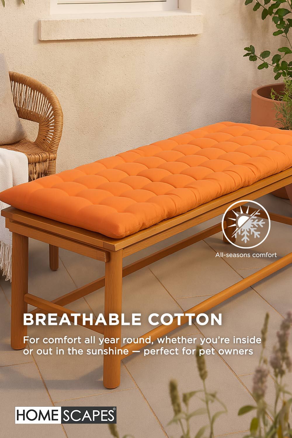 Homescapes Garden Bench Cushion Luxury 2 Seater Cotton Indoor Outdoor Pad, 108 x 42cm image 5