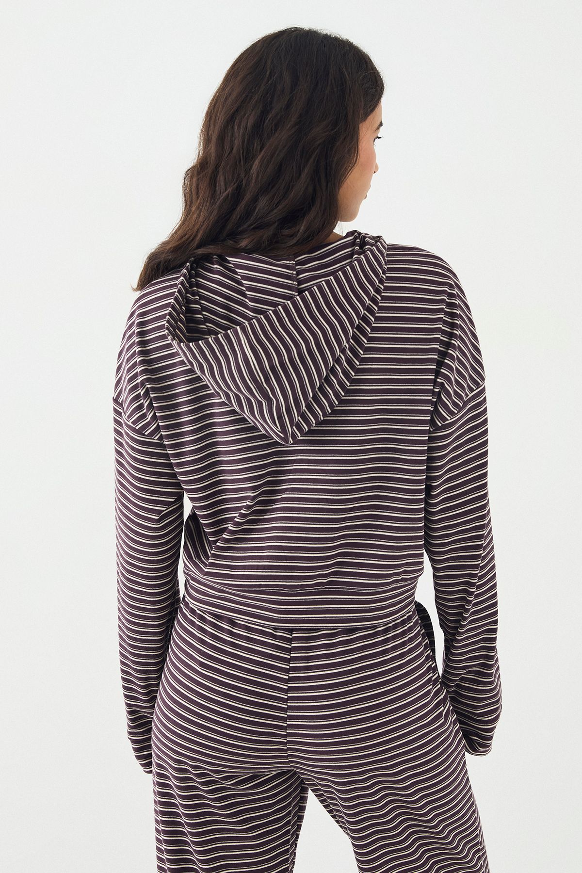 DSGN Studio DSGN Studio Soft Stripe Boxy Crop Zip Through Hoodie Plum image 2