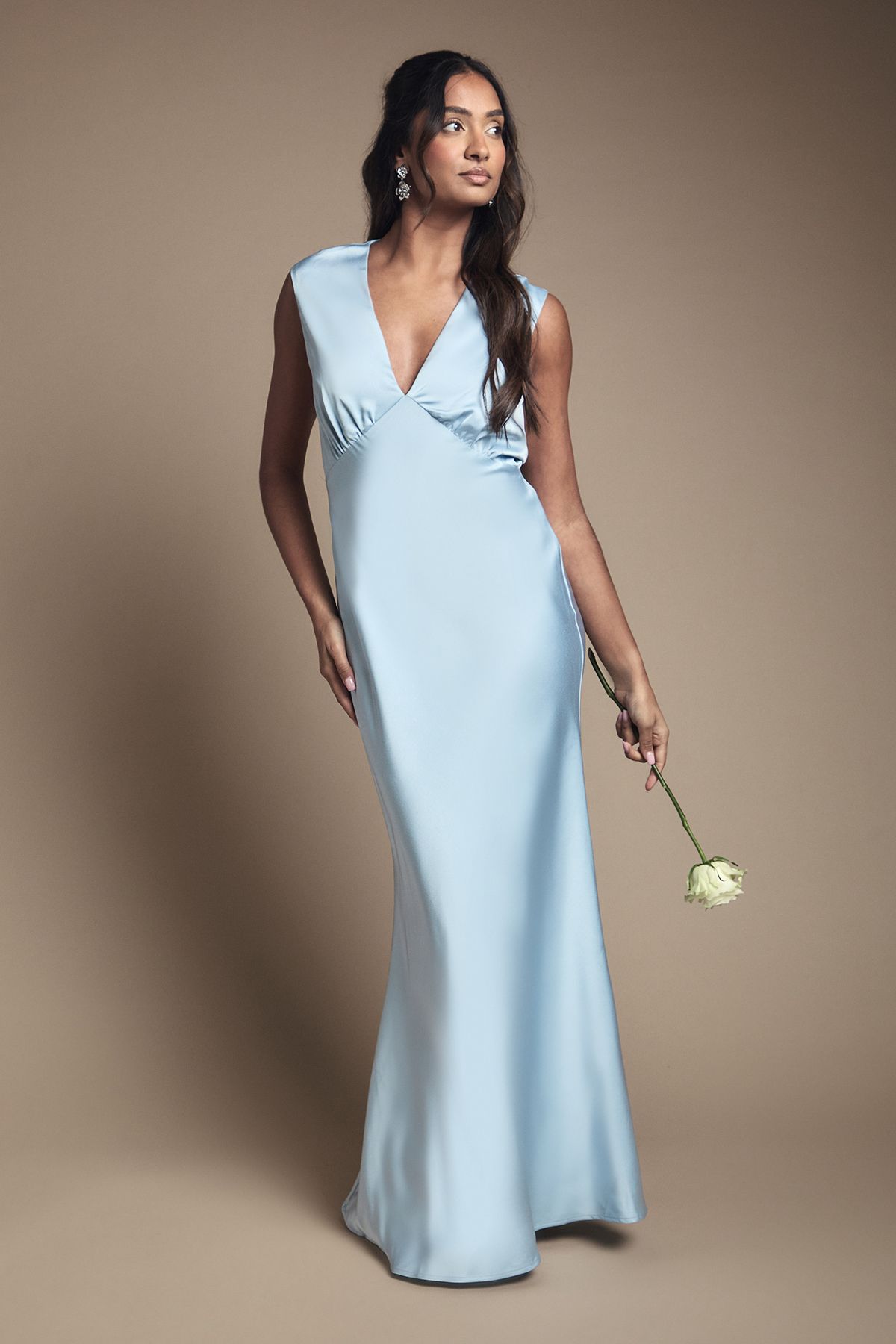 Oasis Light Blue Satin Open Back Detail Maxi Bridesmaid Dress Light Blue