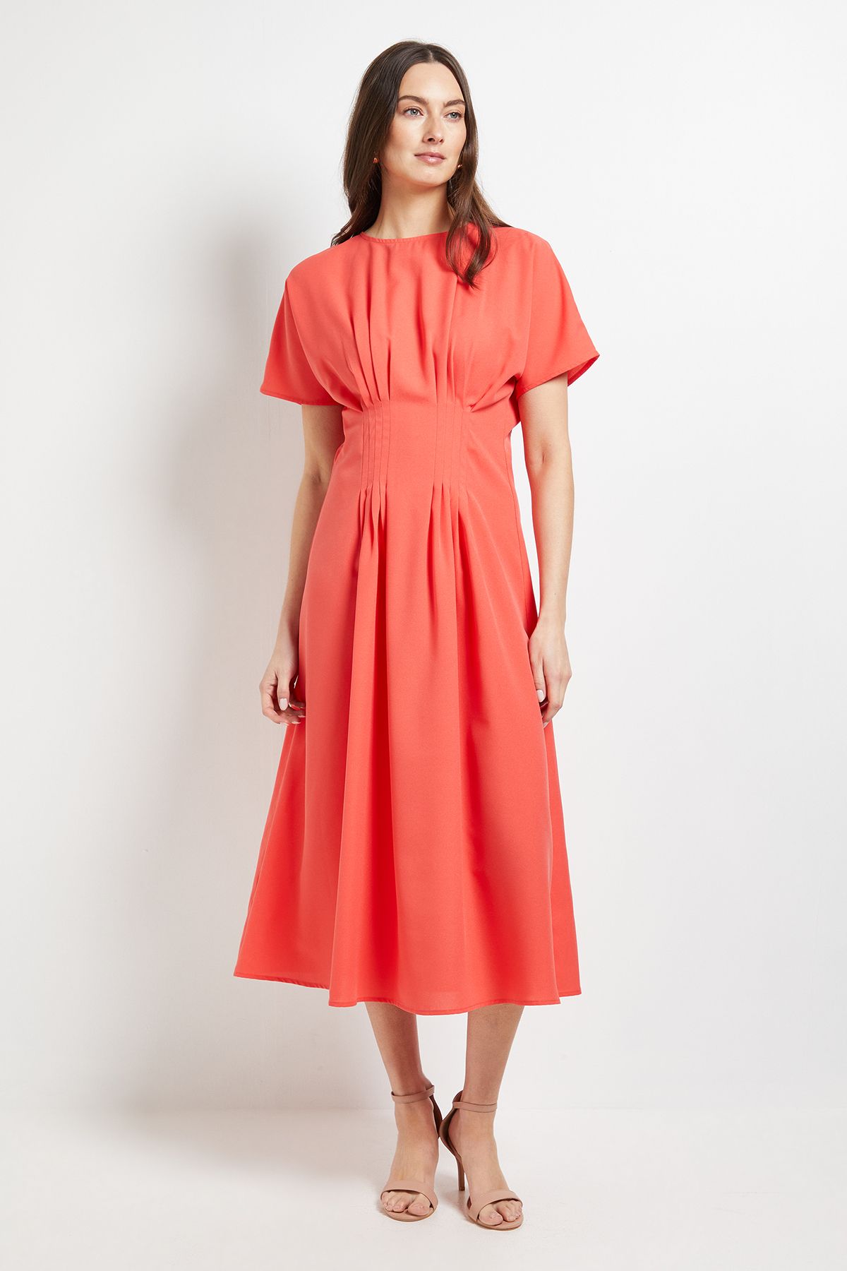 Principles Pleated Waist Detail Dress Coral