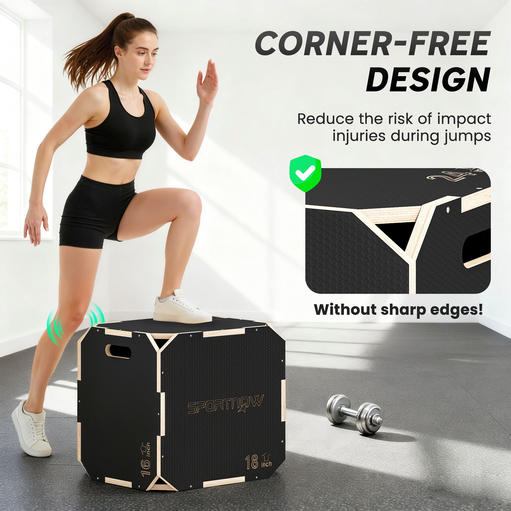 SPORTNOW Non-Slip Plyo Box, Corner-free Wooden Jump Box, 41 x 51 x 48 cm image 4