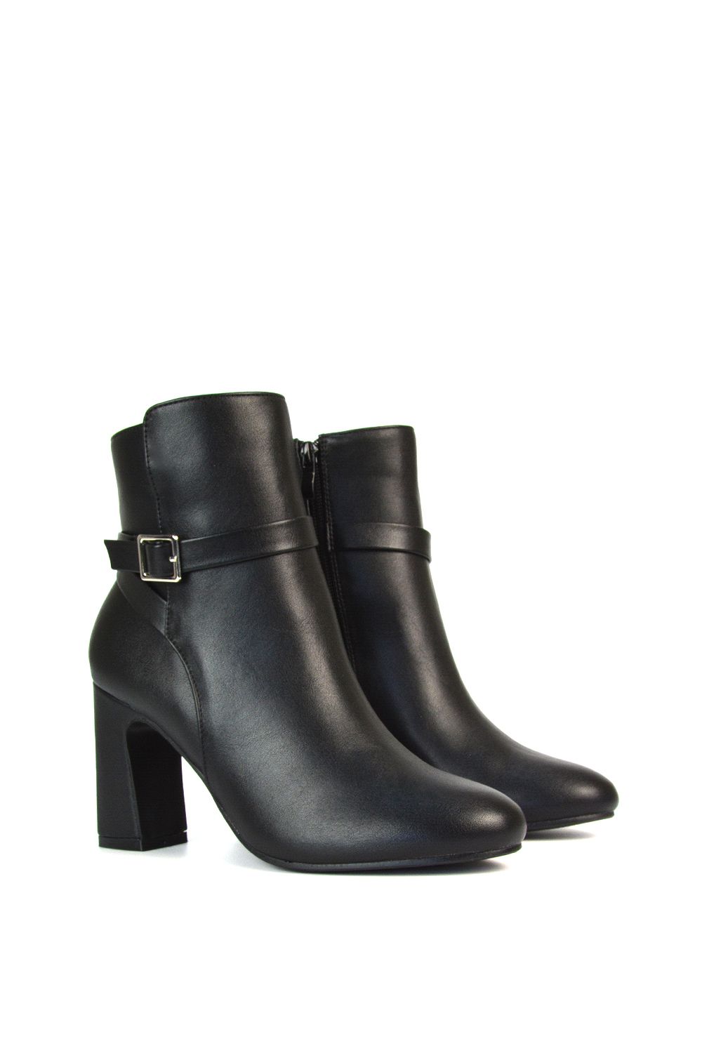 XY London 'Mary' Block Mid High Heel Shoe Booties With Buckle Strap image 4