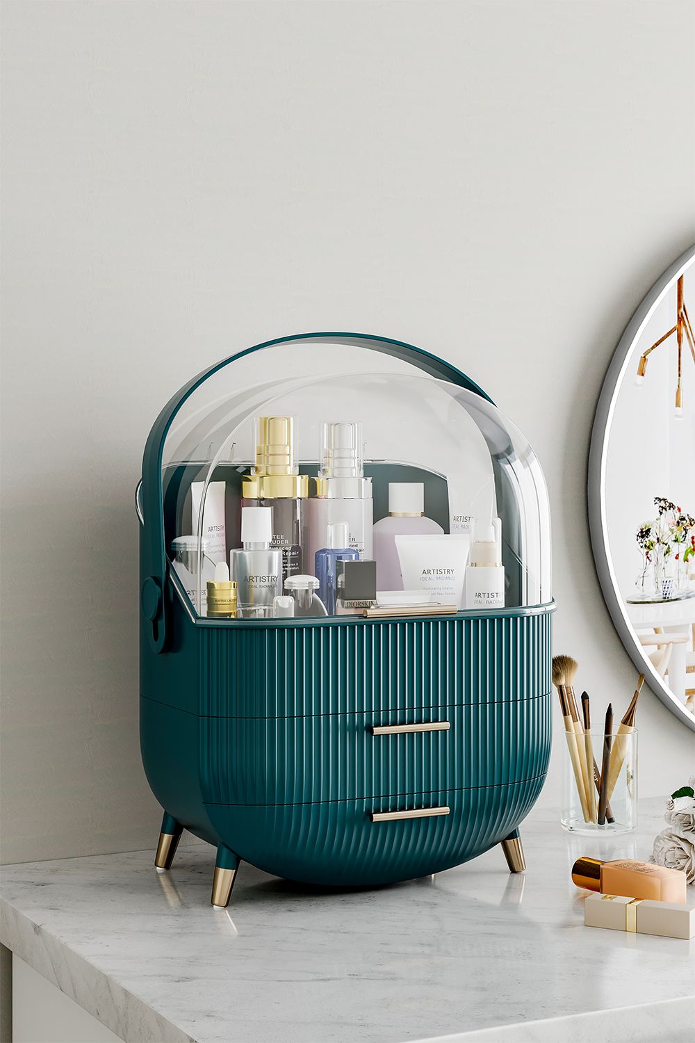 SHEONLY Large Capacity Cosmetic Storage Box with Transparent Cover and 2 Drawers Gift for Women and Girls image 1