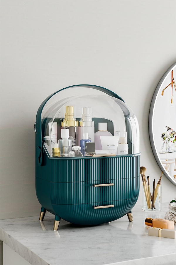 SHEONLY Large Capacity Cosmetic Storage Box with Transparent Cover and 2 Drawers Gift for Women and Girls