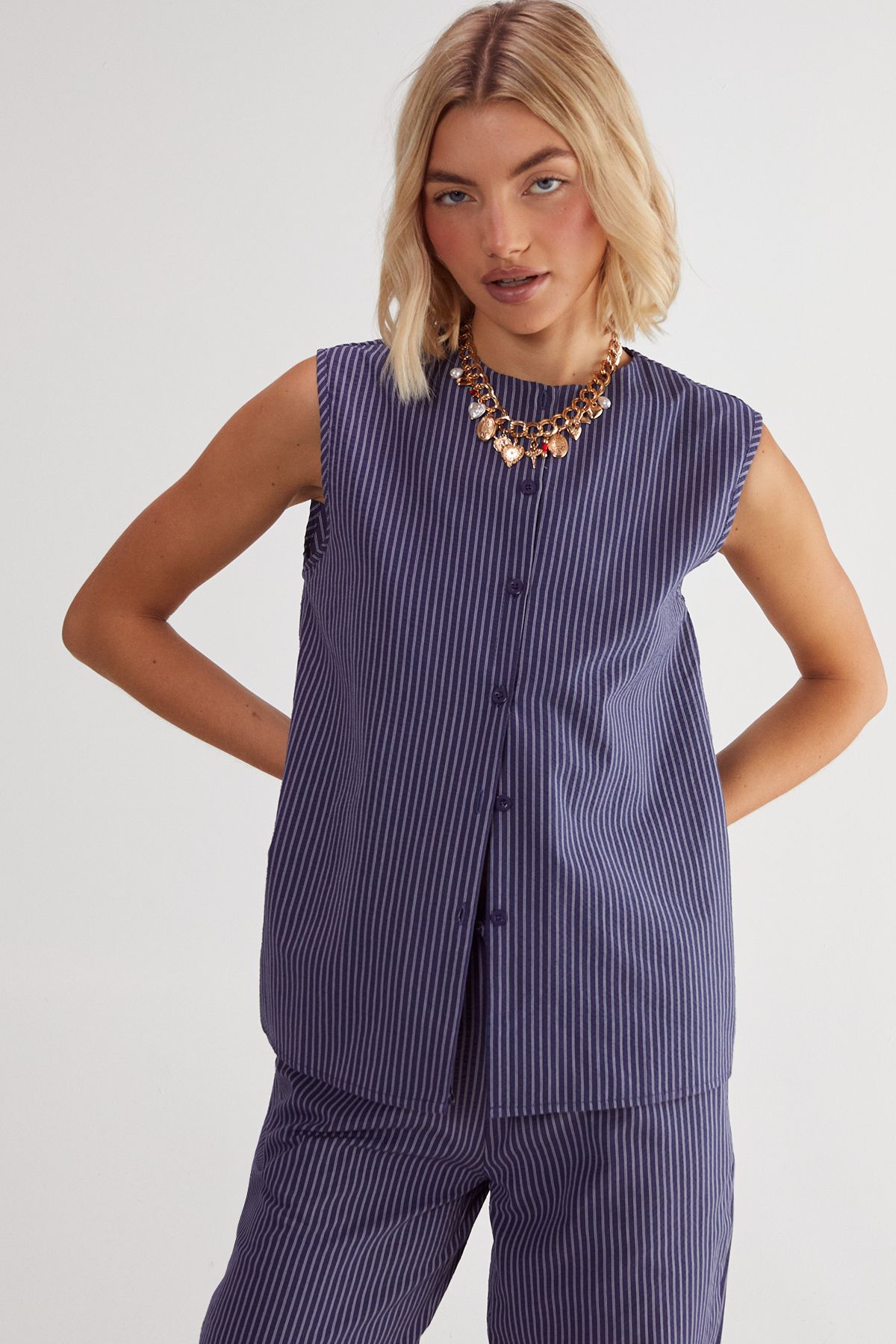 NastyGal Stripe Sleeveless Vest Navy image 1