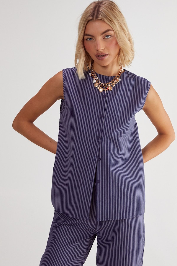 NastyGal Stripe Sleeveless Vest Navy