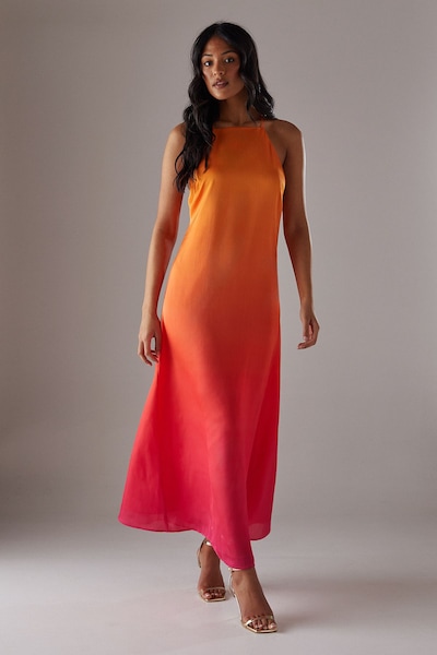 Warehouse Ombre Strappy Satin Maxi Sundress Pink