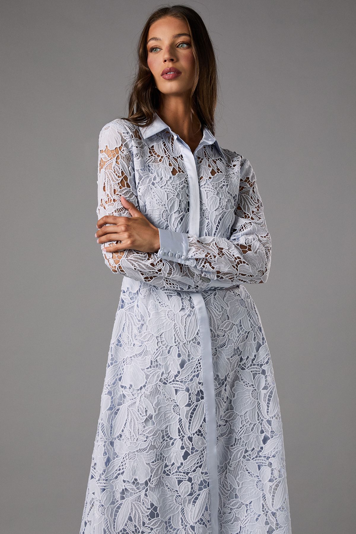 Coast Lace Shirt Dress Light Blue image 2