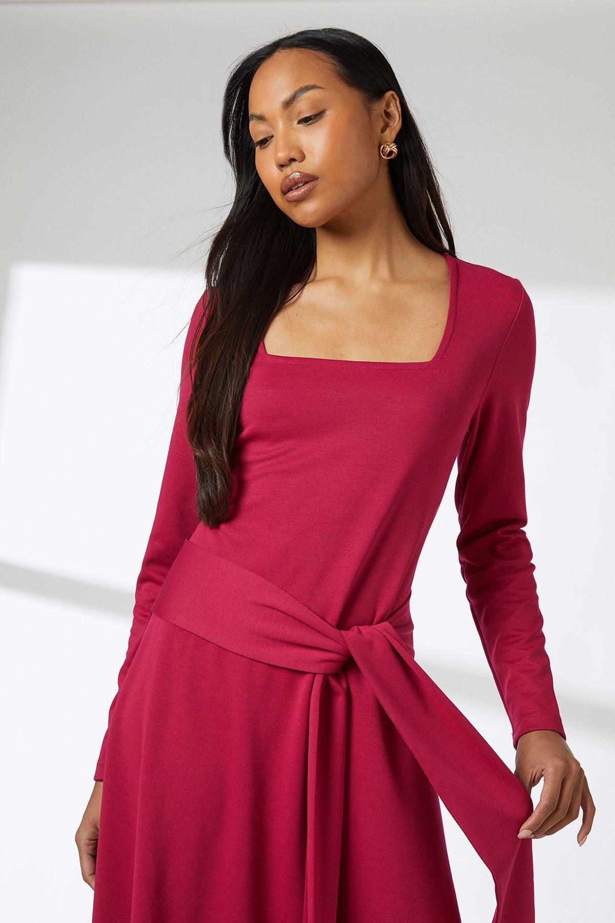 Principles Raspberry Square Neck Belted Ponte Midi Dress Raspberry image 5