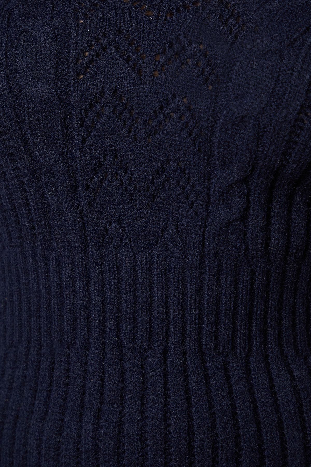 Oasis Pointelle And Cable Peplum V Neck Jumper Navy image 5