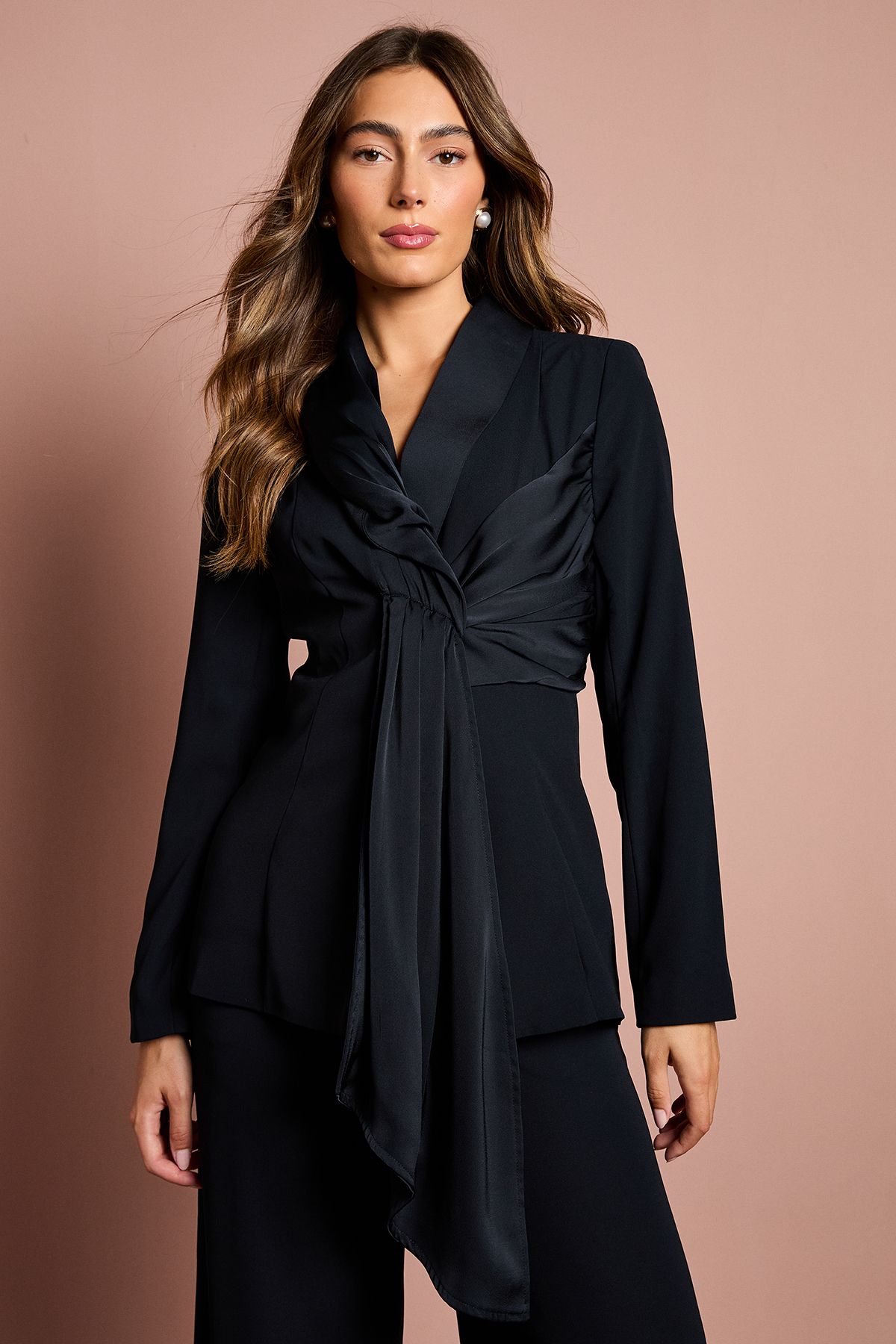 Coast Satin Detail Drape Front Blazer Navy image 1