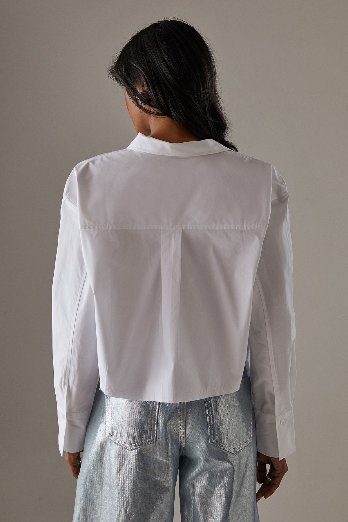 Warehouse Cropped Frayed Hem Shirt White image 3