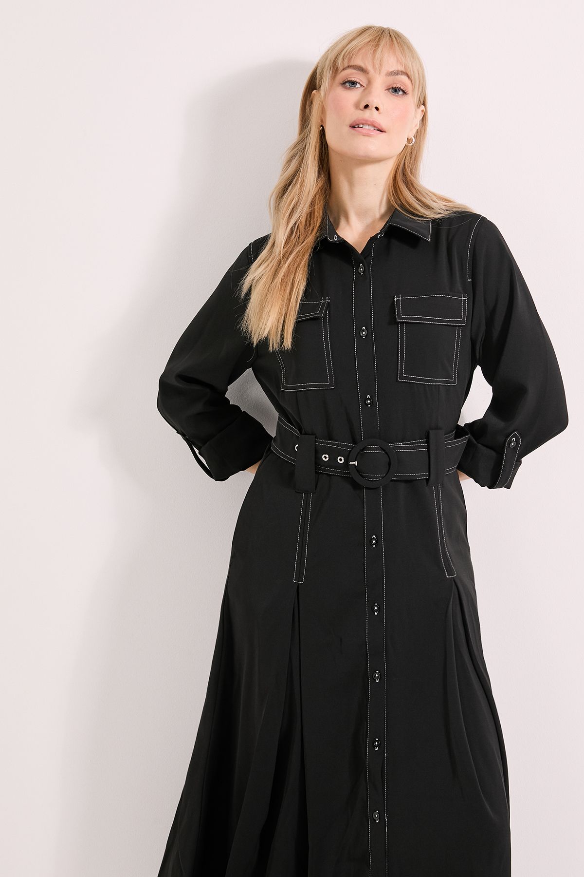 Principles Black Stitch Belted Utility Dress Black image 4