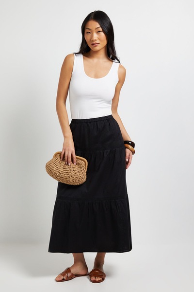 Dorothy Perkins Petite Lace Insert Cotton Midi Skirt Black