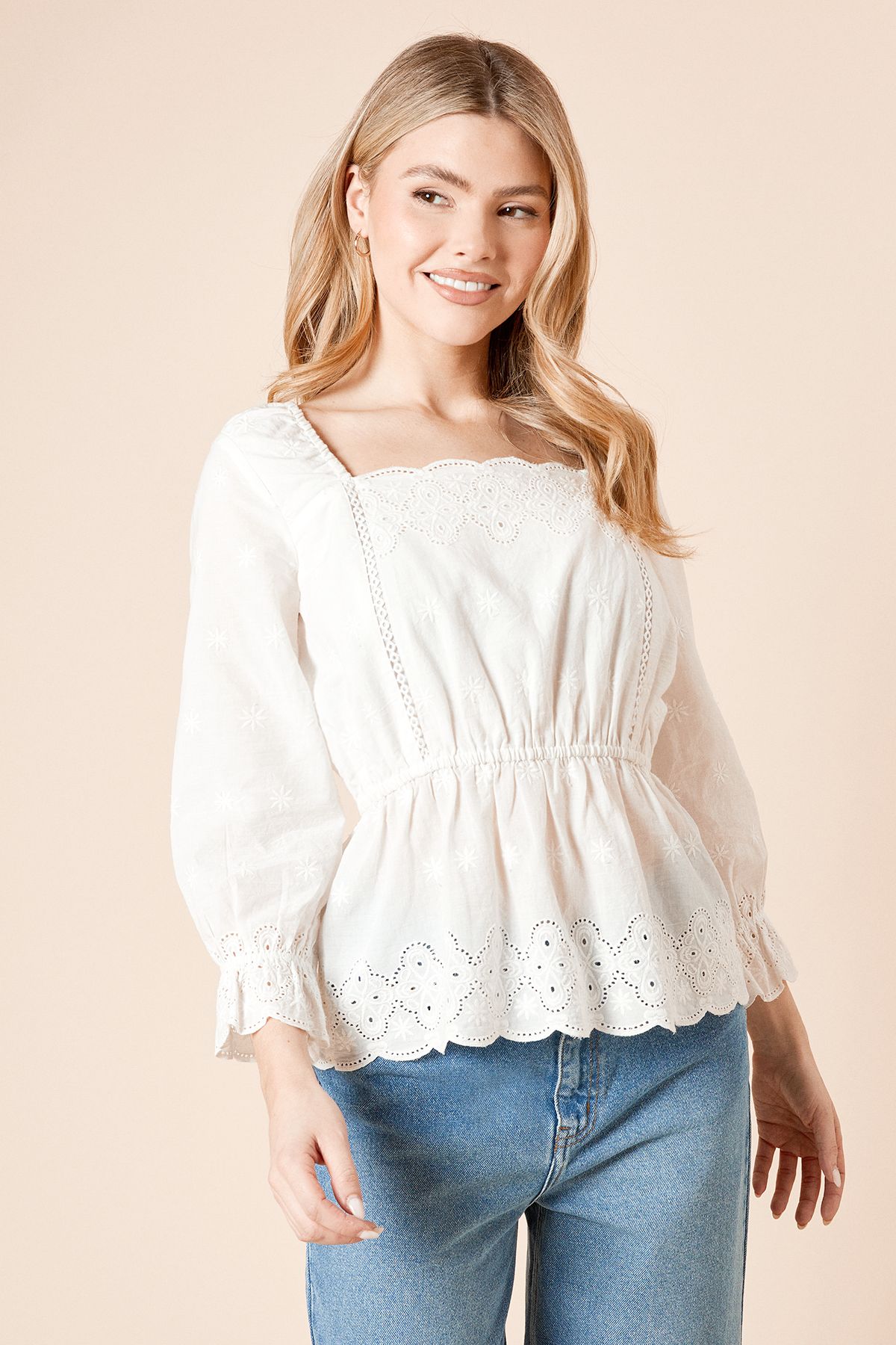 Dorothy Perkins Embroidered Long Sleeve Blouse White