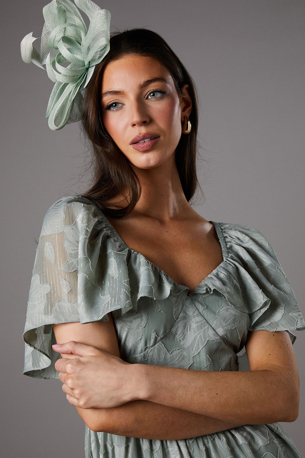 Coast Floral Cape Sleeve Midi Dress Green image 3