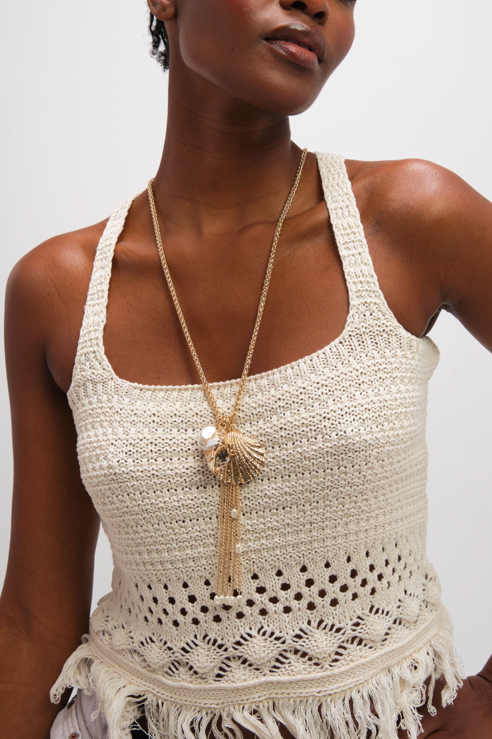 Mood Gold Plated Tassel and Shell Long Necklace image 2
