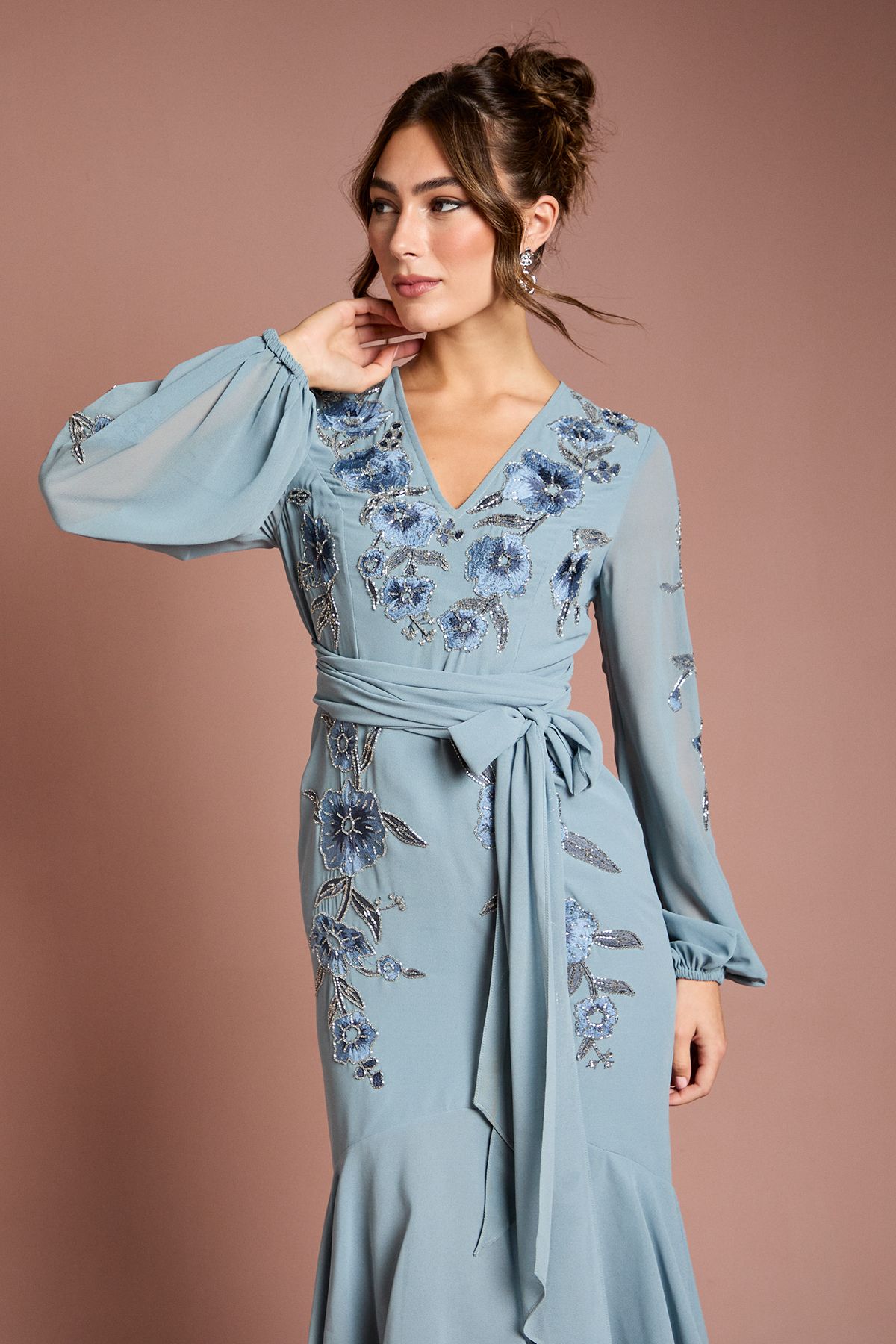 Coast Sequin Embellished And Embroidered High Low Maxi Dress Dusty Blue image 2