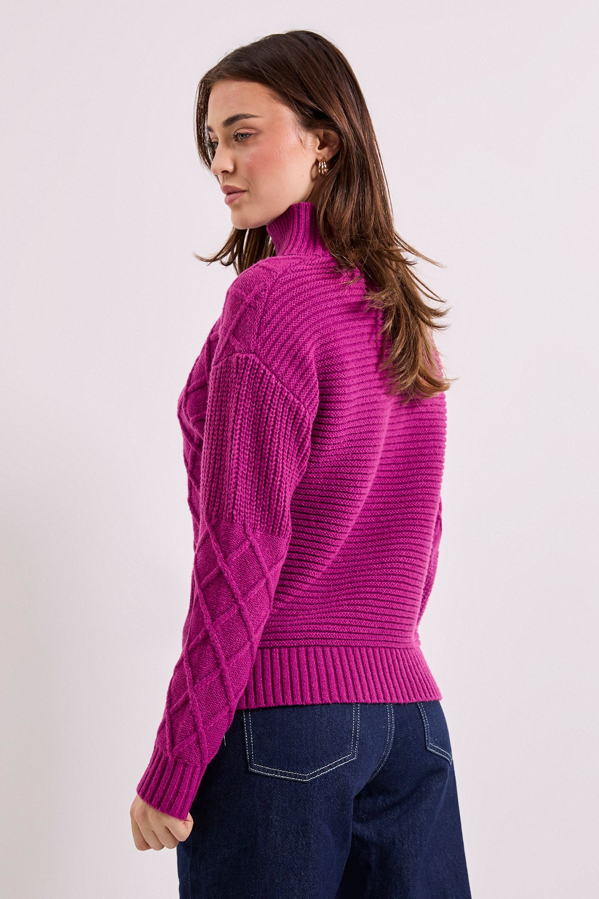 Dorothy Perkins Contrast Stitch Crew Neck Jumper Fuchsia image 3