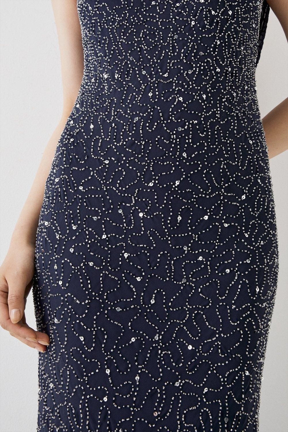 Coast Cowl Back Fishtail Sequin Maxi Dress Silver image 3