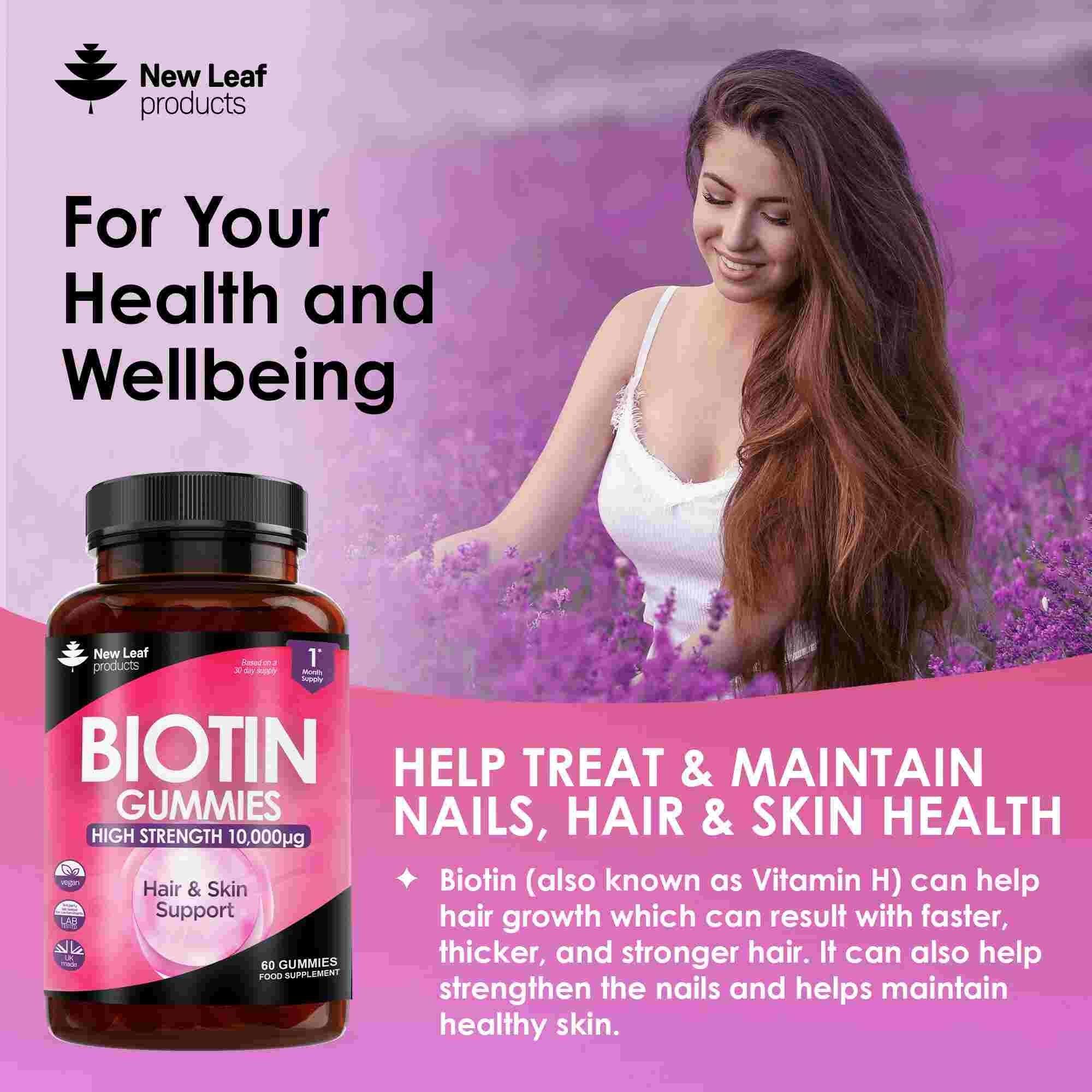 New leaf health Biotin 10,000µg Vegan Gummies For Beauty, Hair, Skin & Nails image 3