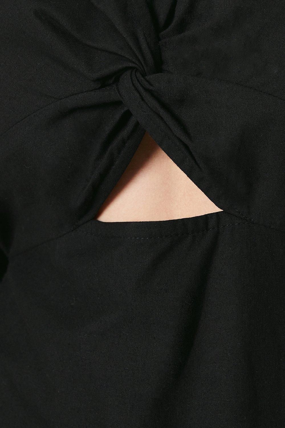 Oasis Cotton Poplin Knot Front Puff Sleeve Midi Dress Black image 5