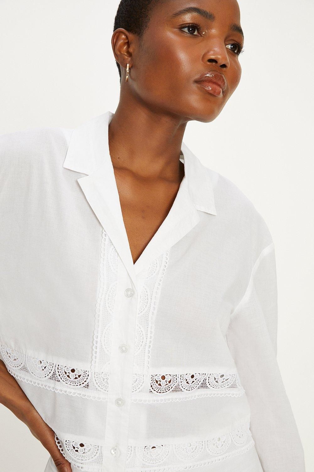 Oasis Lace Insert Cotton Resort Shirt White image 2