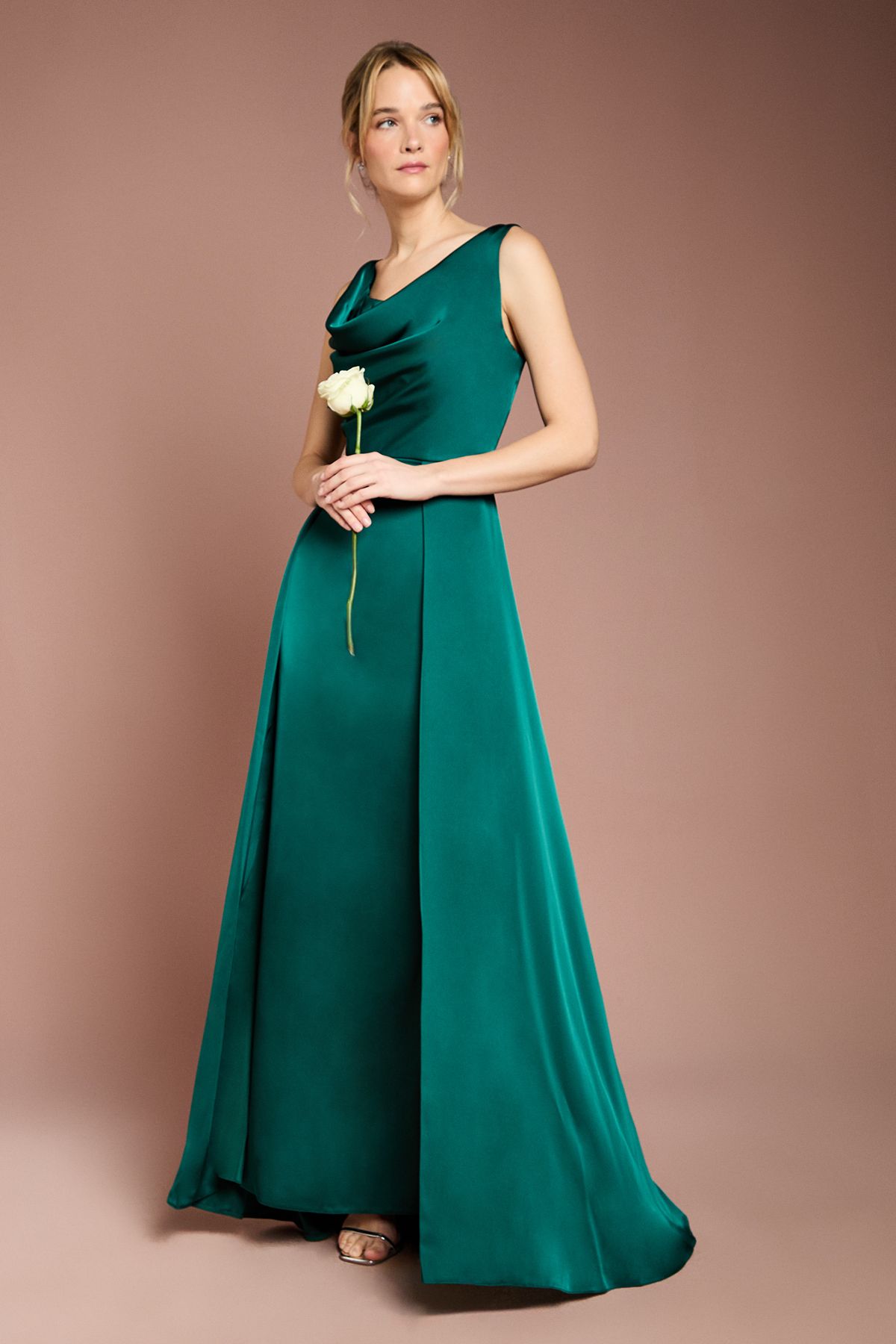 Coast Coast Honoured Sleeveless Cowl Neck Satin Maxi Bridesmaid Dress Emerald