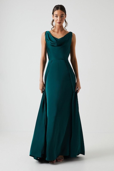 Coast Coast Honoured Sleeveless Cowl Neck Satin Maxi Bridesmaid Dress Emerald