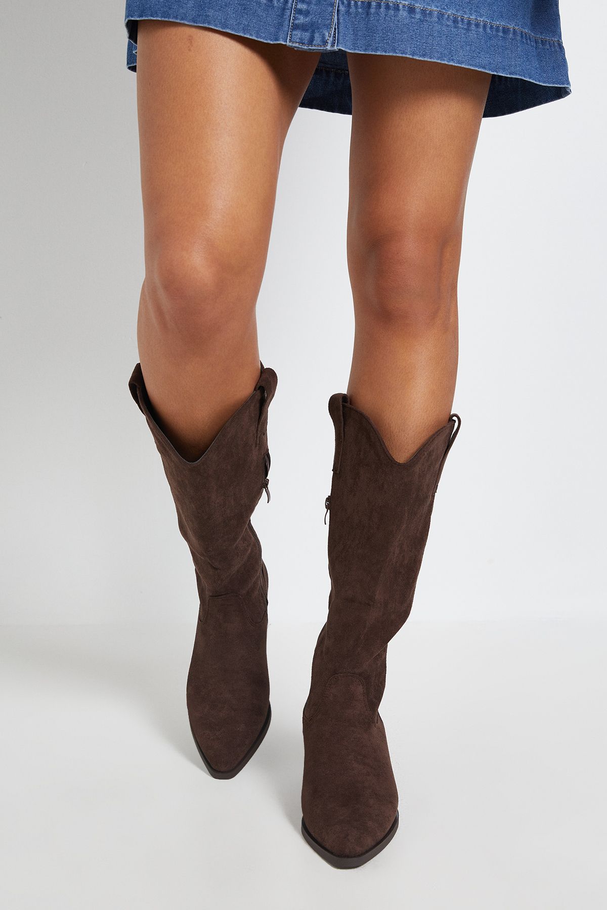 Dorothy Perkins Maya Faux Suede Western Calf Boots Chocolate image 2