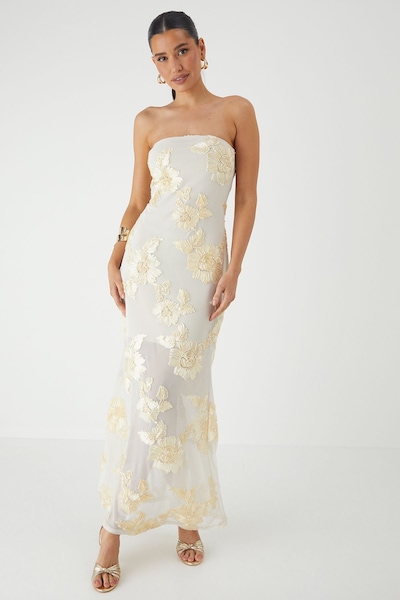 MissPap Floral Textured Bandeau Mini Dress Champagne