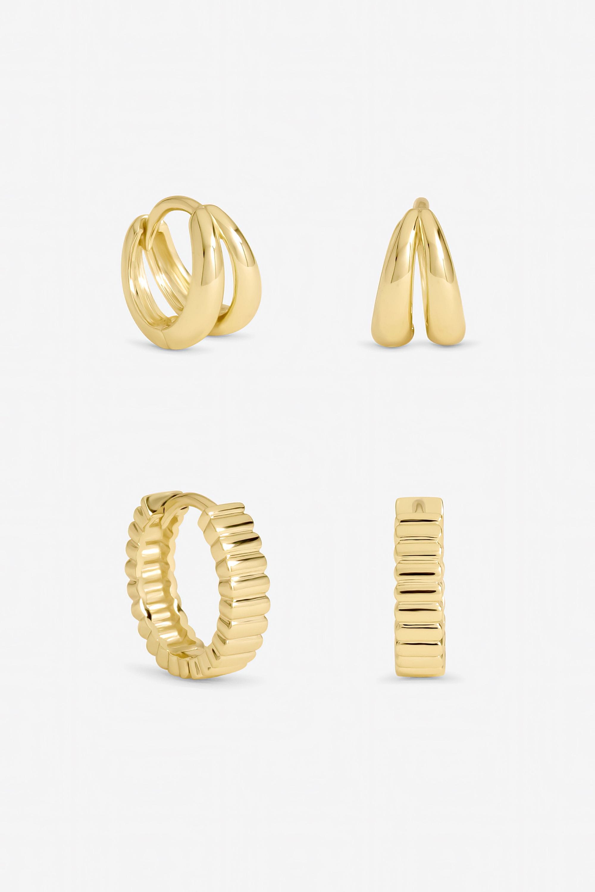 Inicio Gold Plated Textured Hoop Earrings - Pack of 2 - Gift Pouch image 1