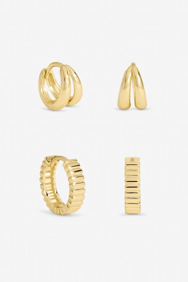 Inicio Gold Plated Textured Hoop Earrings - Pack of 2 - Gift Pouch