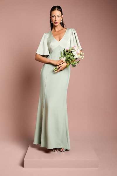 Coast Contrast Satin Angel Sleeve Open Back Bridesmaid Dress Sage