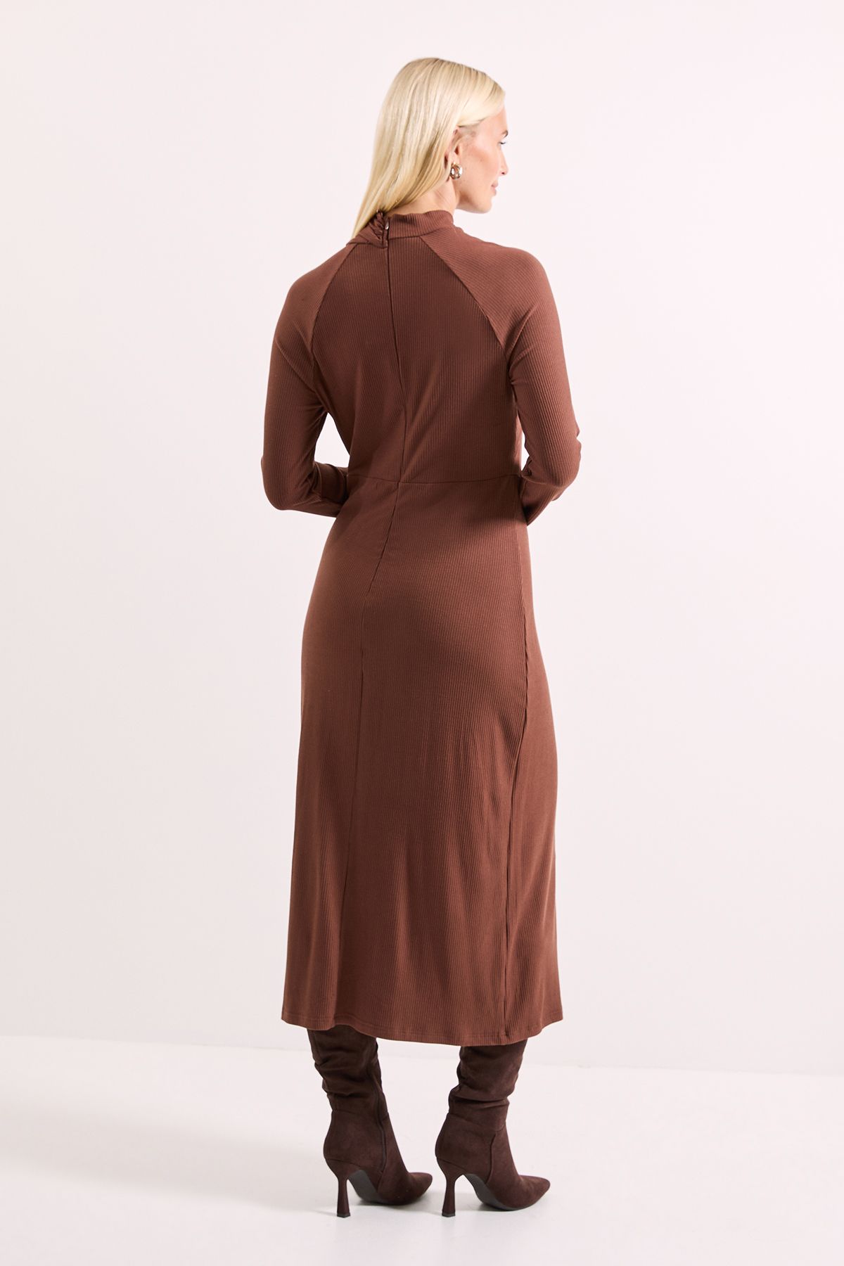 Principles Mocha Twist Detail Ribbed Jersey Midi Dress Mocha image 3