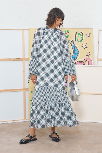 Warehouse Tony Chiffon High Neck Tier Smock Midi Dress Multi