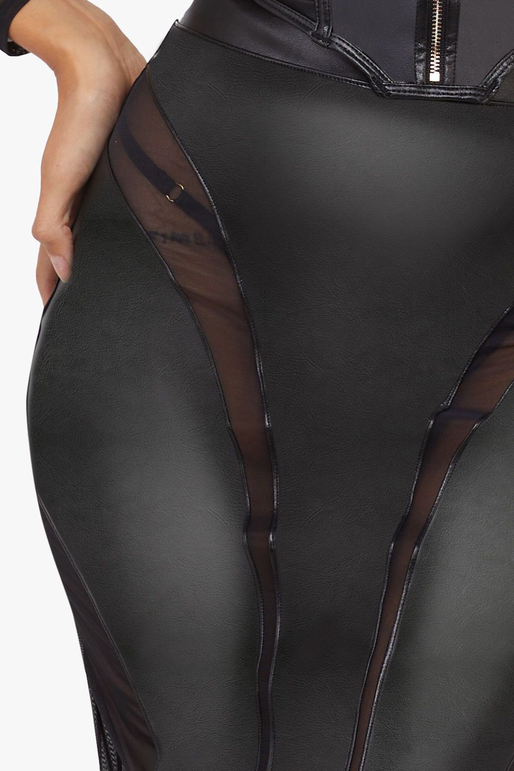 Playful Promises Maeve Black Vegan Leather Mesh Insert 'Pencil Skirt' image 4