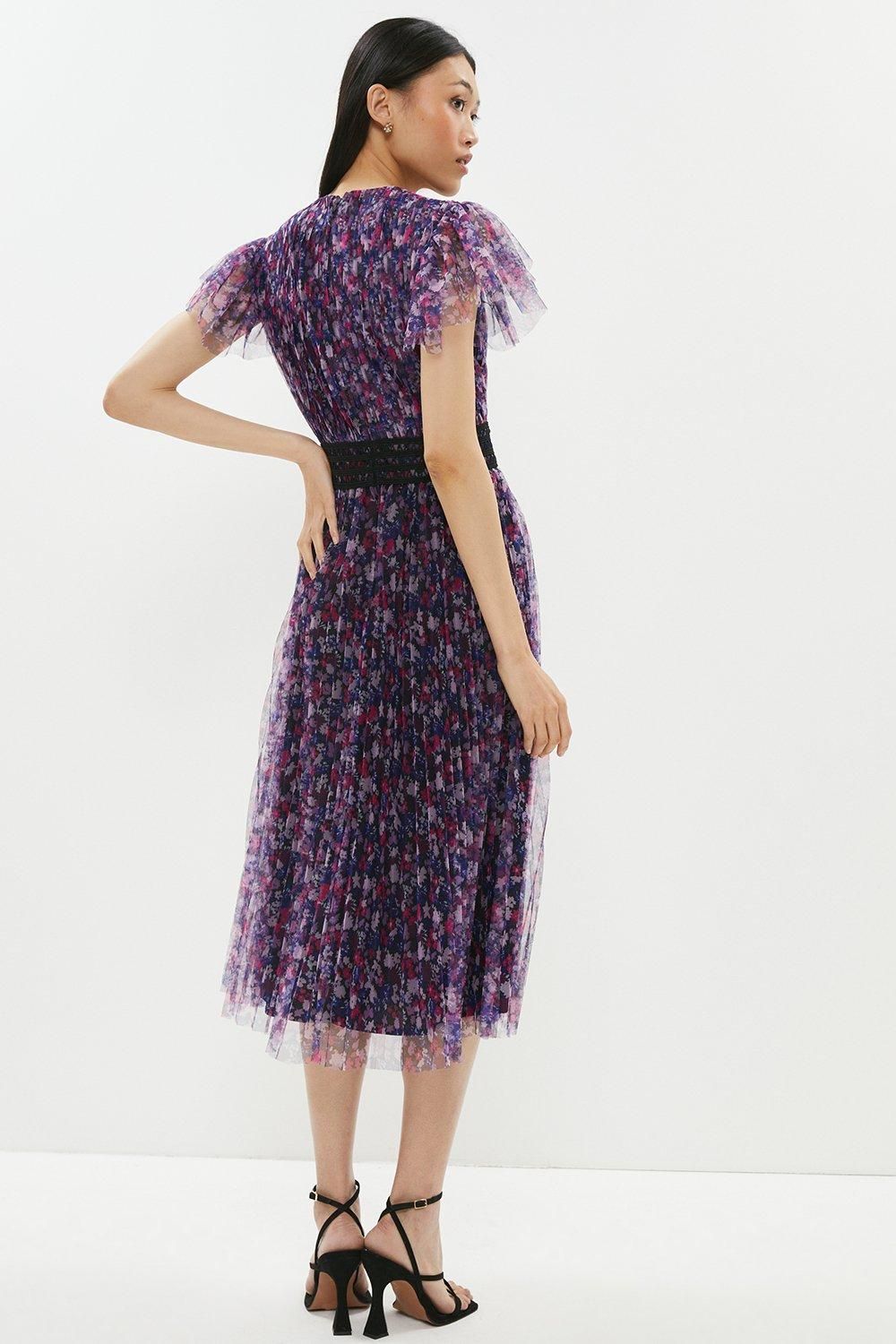 Coast Printed Pleated Mesh Tea Dress Multi image 3