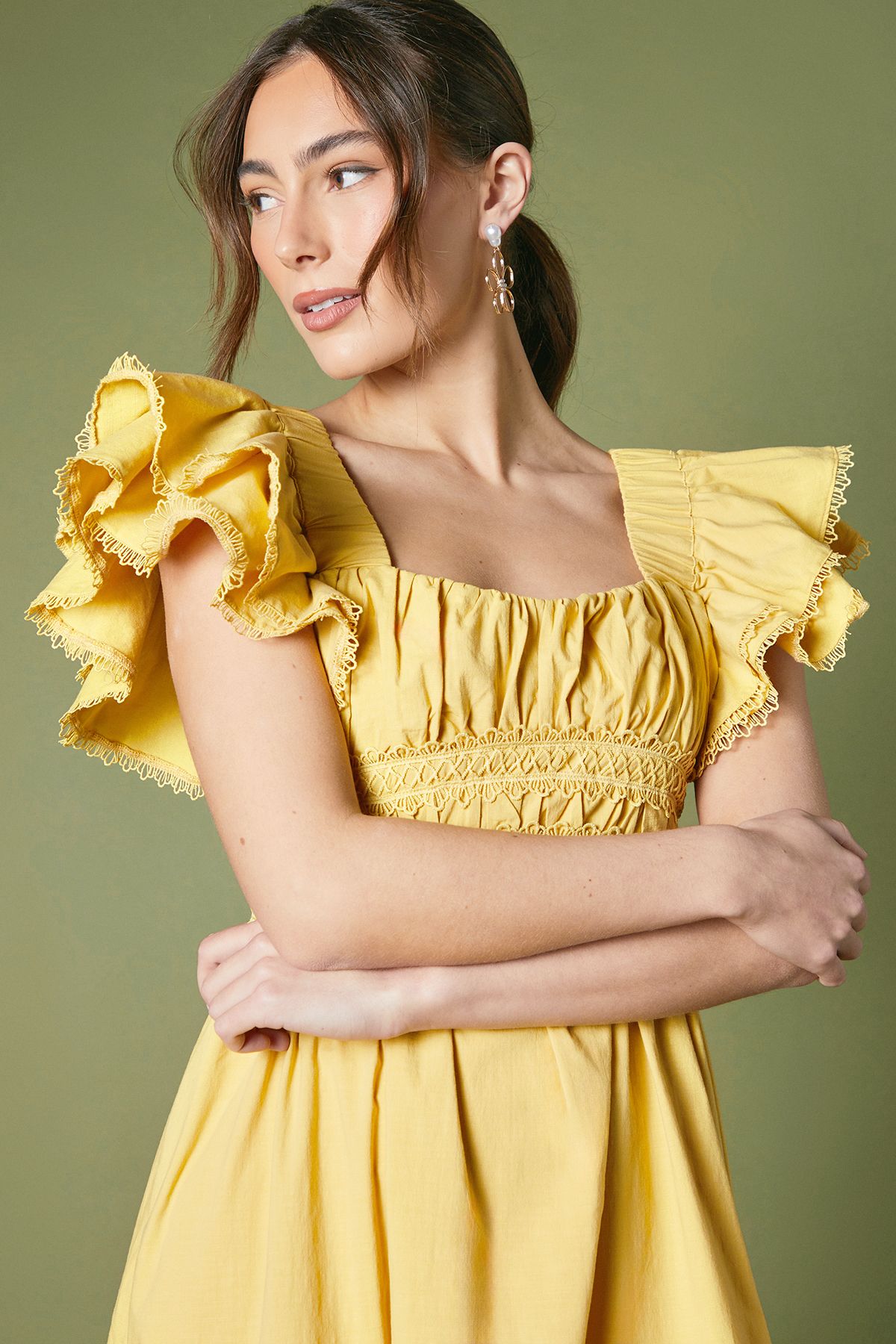 Coast Ruffle Sleeve Tiered Midi Dress Olive image 3