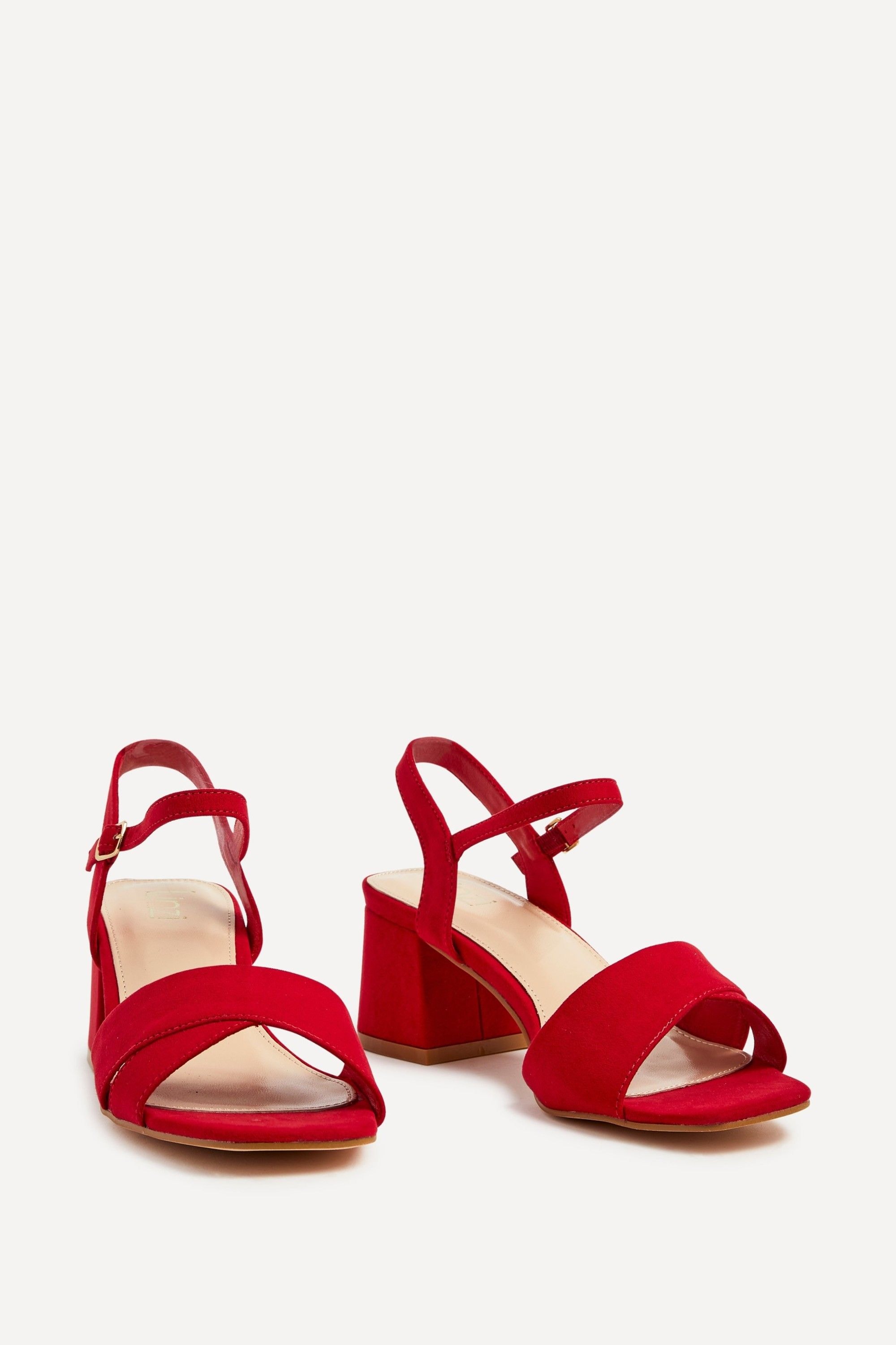 Linzi Vivian Wide Fit Red Faux Suede Block Heeled Sandals image 3