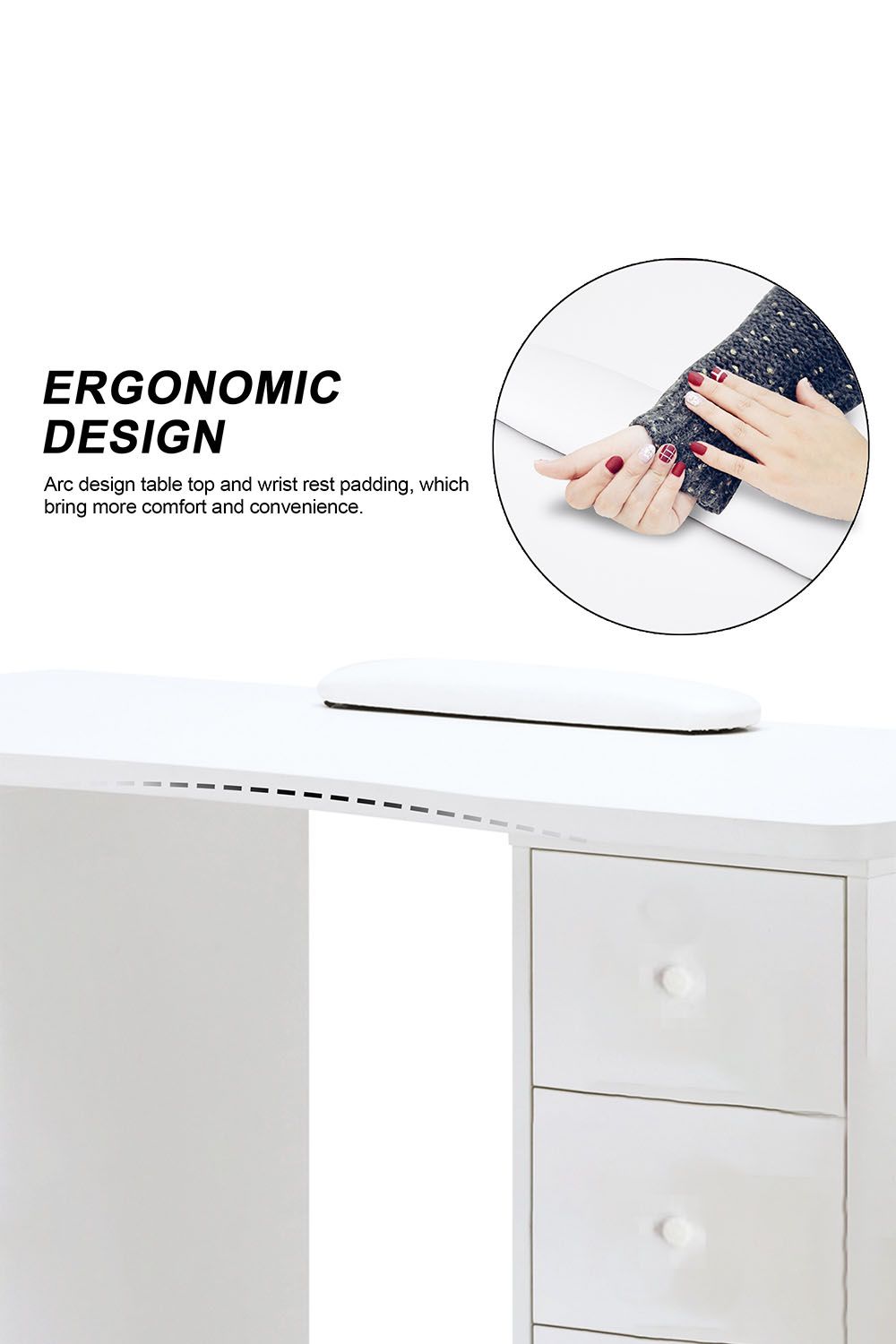 Living and Home Fashion Makeup Desk Dresser Manicure Table Nail Desk with Rolling Wheels For Spa Beauty Salon & Home image 4