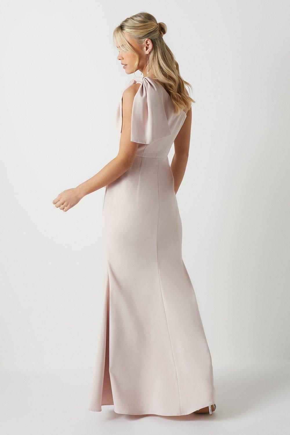 Coast Petite Bow One Shoulder Puddle Bridesmaid Maxi Dress Blush image 3