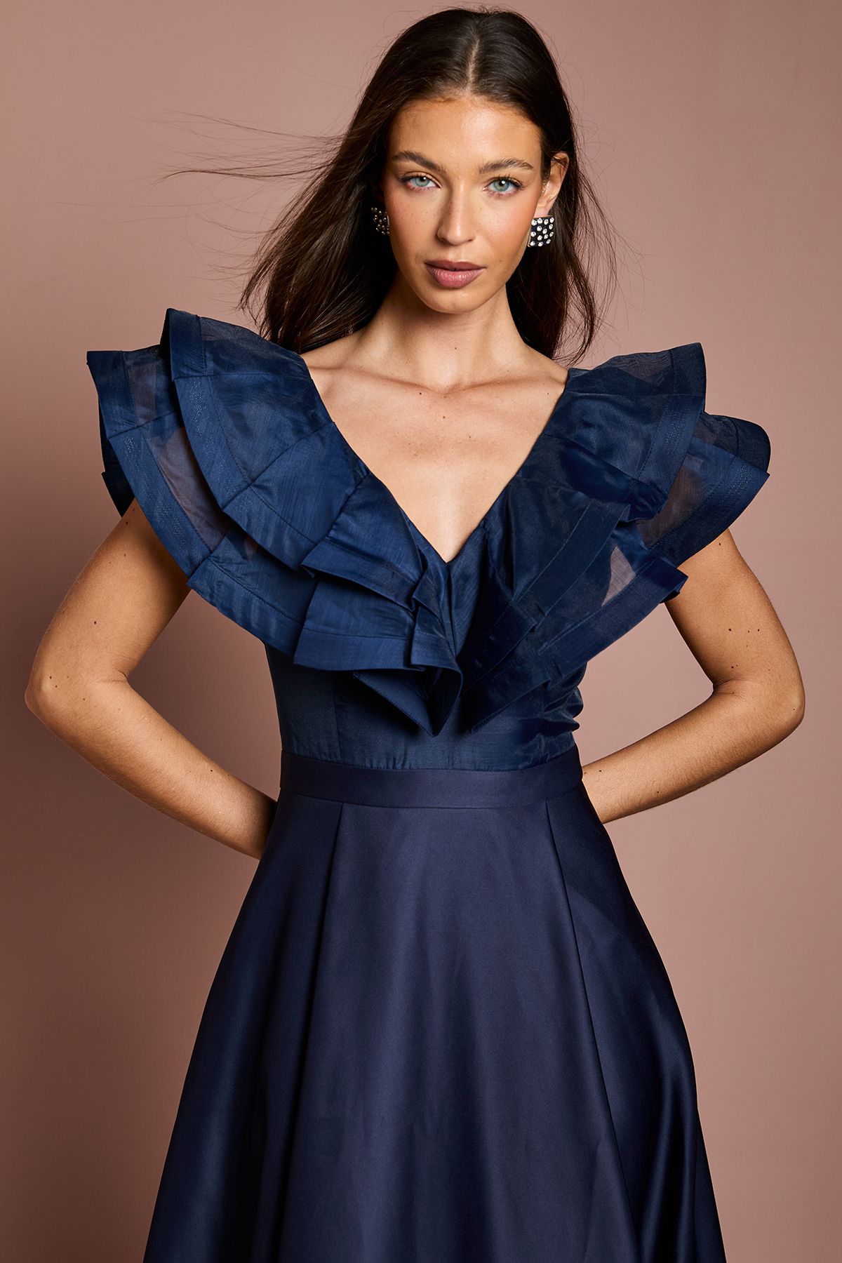 Coast Volume Frill Shoulder Midi Dress Navy image 4