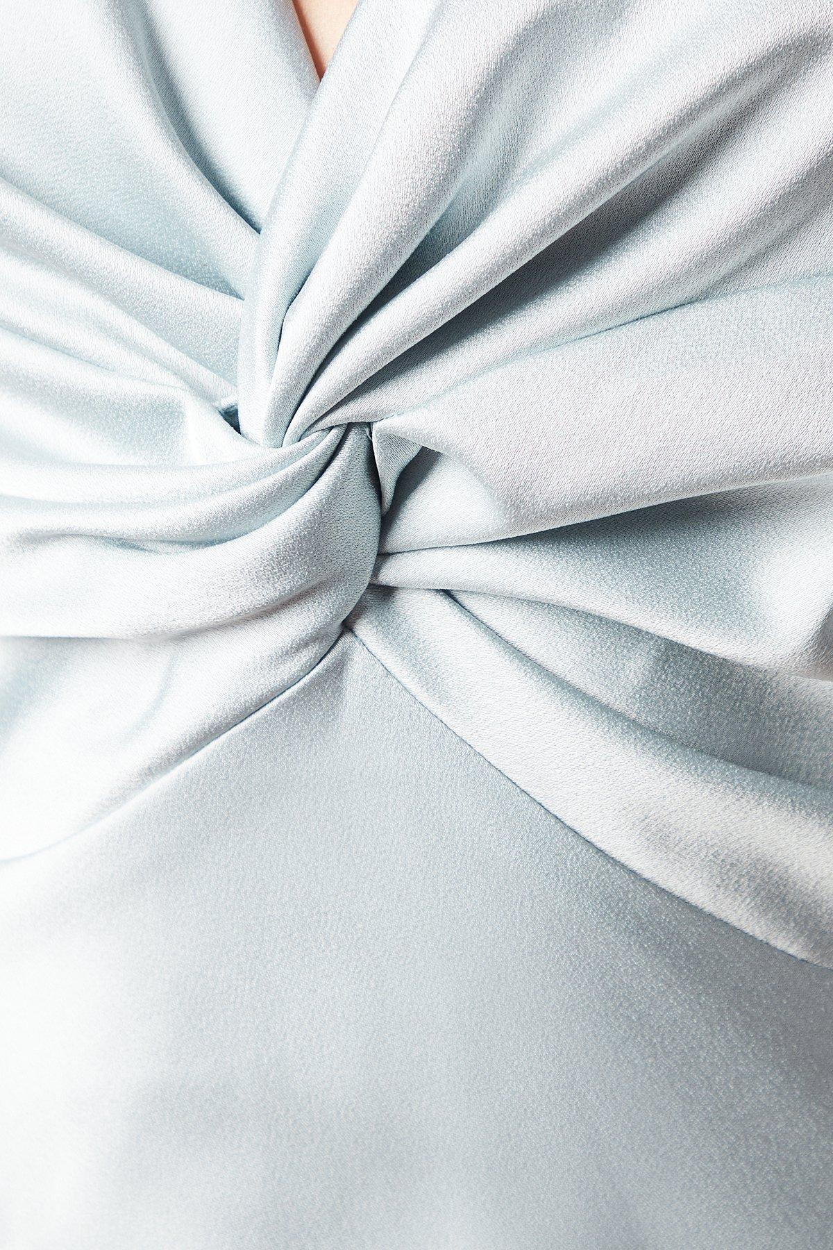 Oasis Satin Twist Front Angel Sleeve Midi Bridesmaids Dress Light Blue image 5